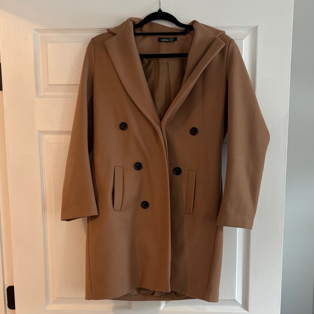 boohoo Camel Trench Coat with Dark Buttons